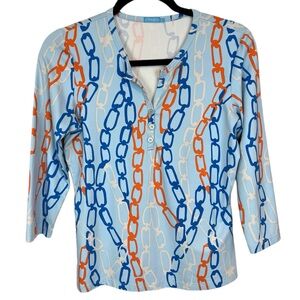 J. McLaughlin long sleeve Catalina cloth chains print  top S